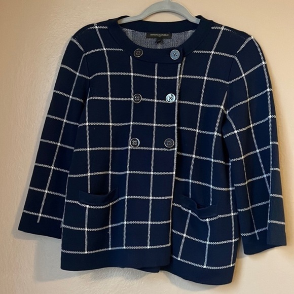 Banana Republic Sweaters - Navy/white Banana Republic double breasted windowpane knit cardigan - size XS